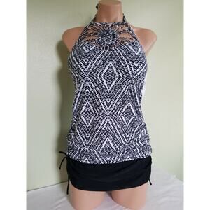Island Escape black high neck Rincon tankini and swim skirt set size 10